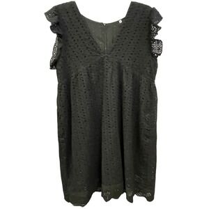 Black Eyelet Mini Dress with Ruffle Sleeves